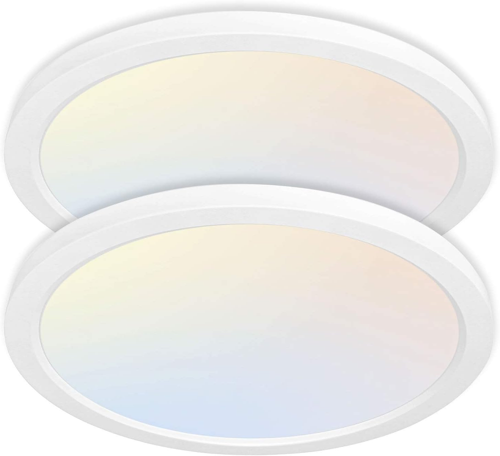 2 Pack 12 Inch Selectable CCT LED round Flat Panel Light, 24W 3000K/4000K/5000K,