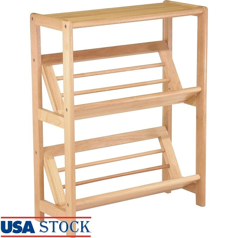 Beechwood Tiered Shelf Natural Wood Floor Mount Book Display 2 Shelves New