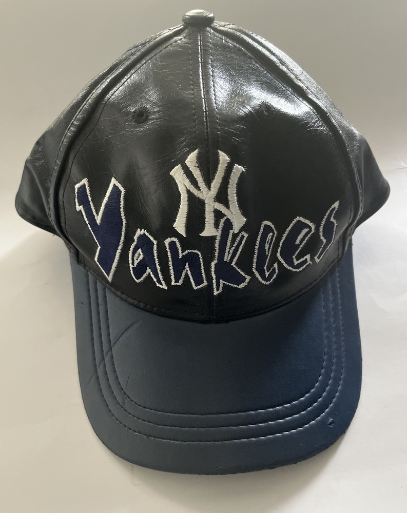 Vintage NEW YORK YANKEES Black Leather Baseball Hat MLB Rare Find!