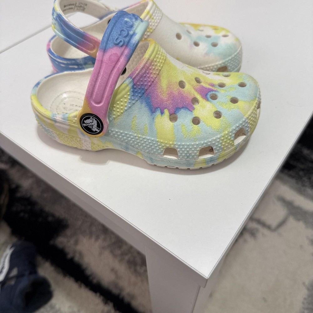 Crocs Unisex Clogs Shoes Yellow Blue Tie Dye Slip On Slingback Cut Out  9C