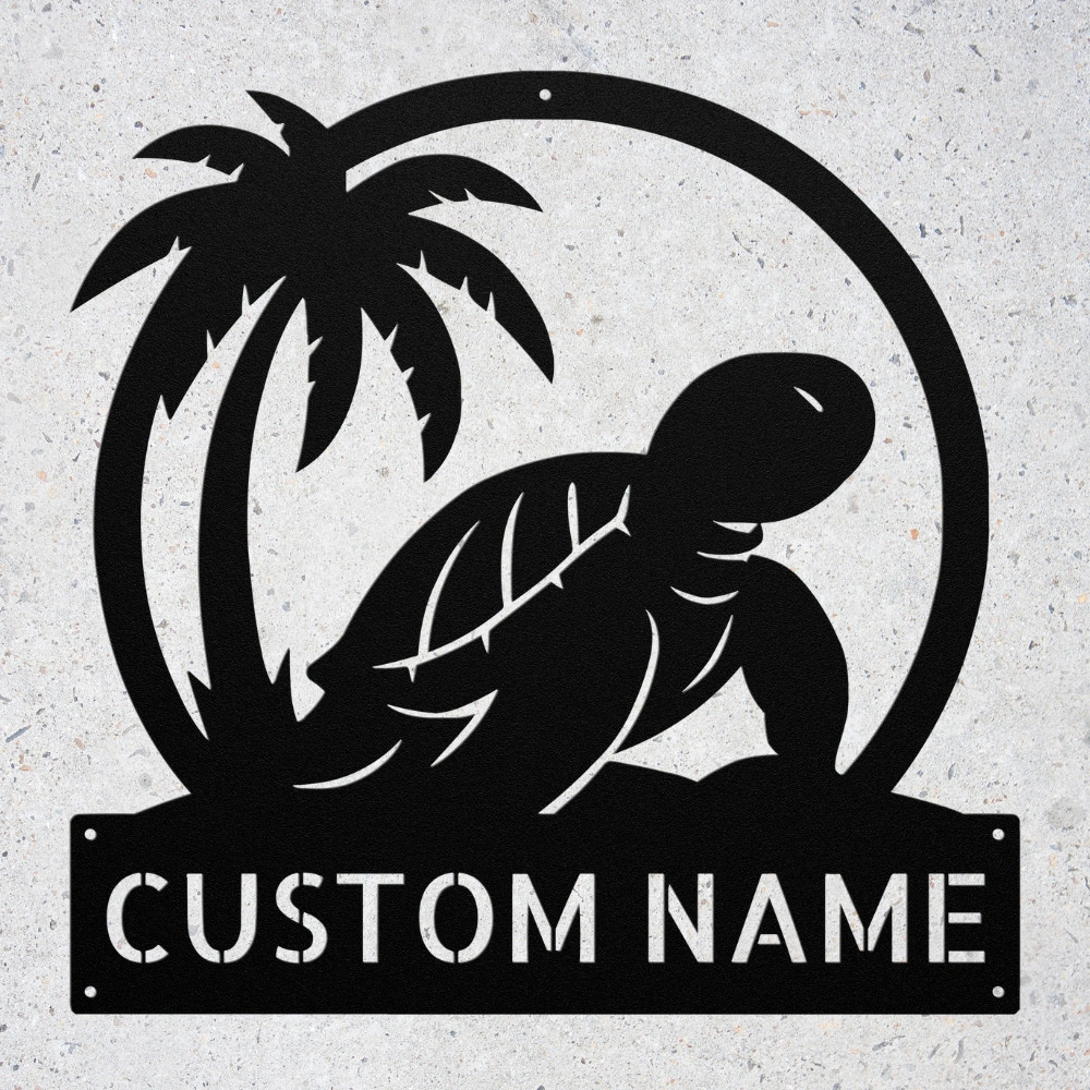 Personalized Sea Turtle Metal Sign Beach House Decor Coastal Wall Art Gift Ideas