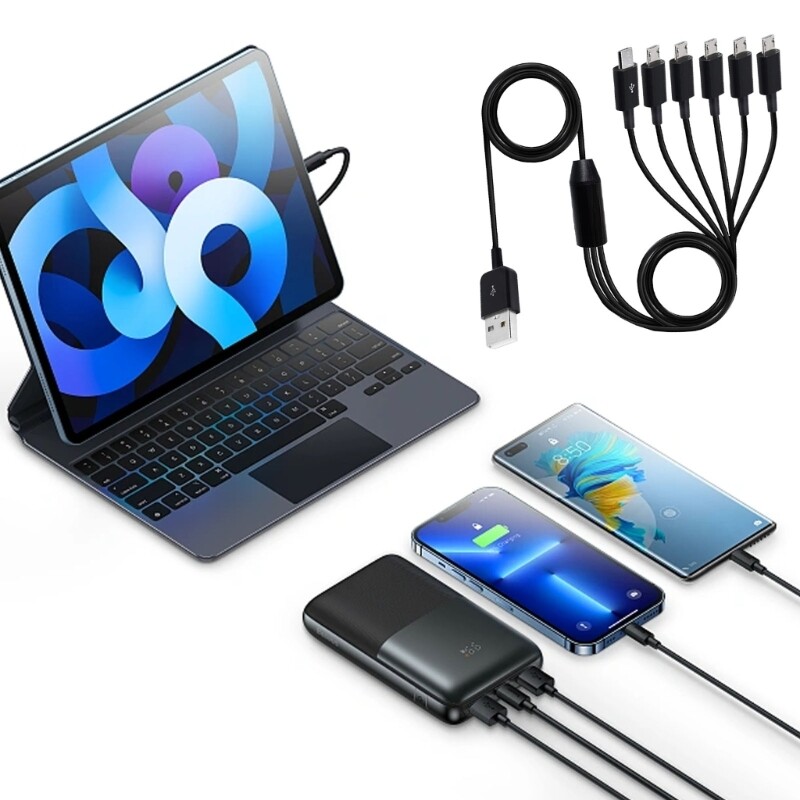 6-Port Micro USB Splitter Cable for Data Sync & Charging