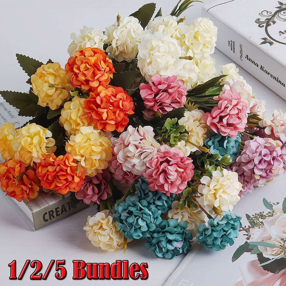 10 Heads Artificial Hydrangea Flowers Silk Bouquet Party Home Decor UV Resistant