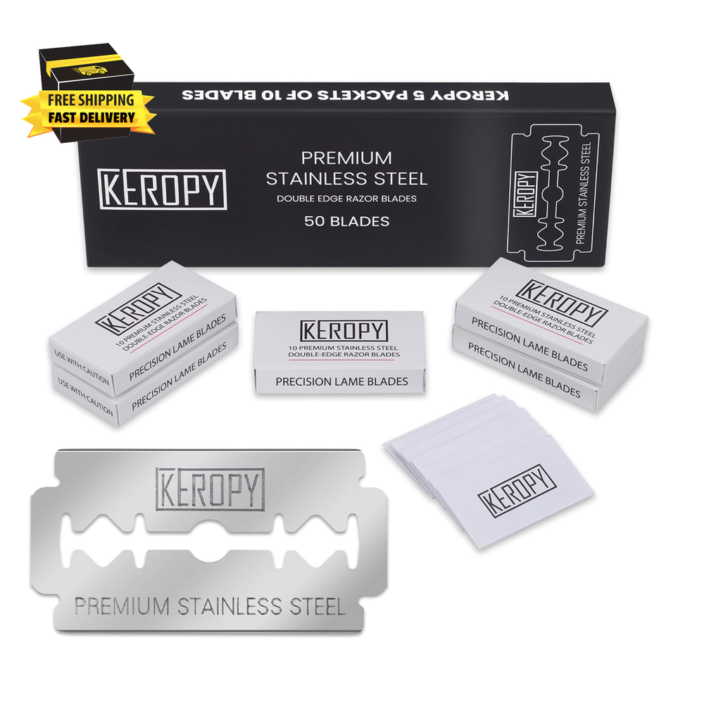 50-Pack Premium Stainless Steel Double Edge Safety Razor Blades for Smooth Shaving