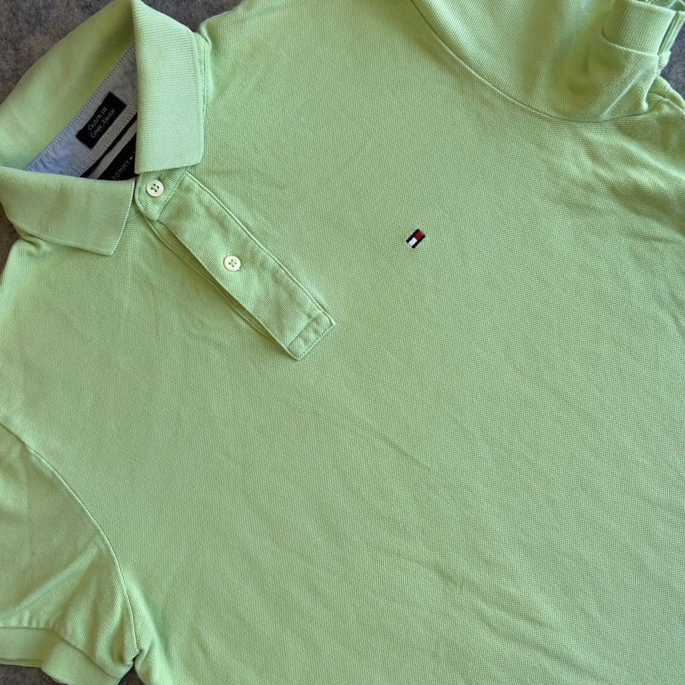 Tommy Hilfiger Polo Shirt Men's Small Lime Green Golf Custom Fit Short Sleeve