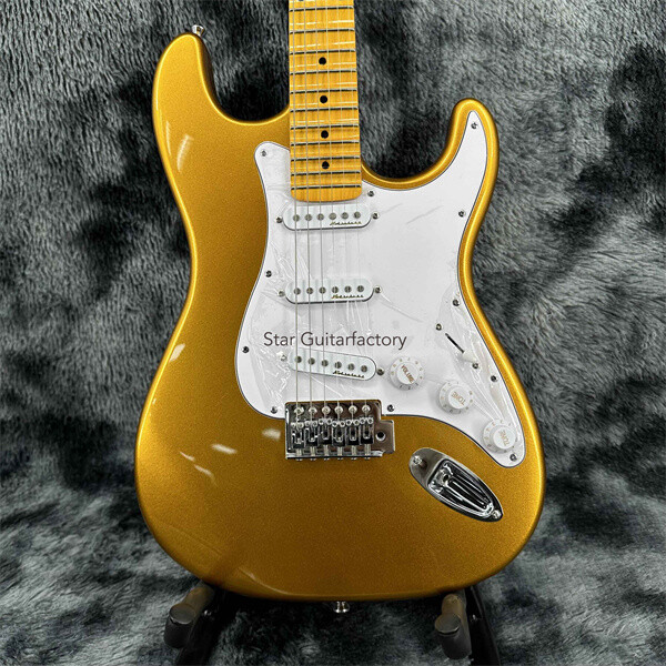 Metallic Goldtop ST Electric Guitar Mahogany Neck Chrome Hardware SSS Pickup