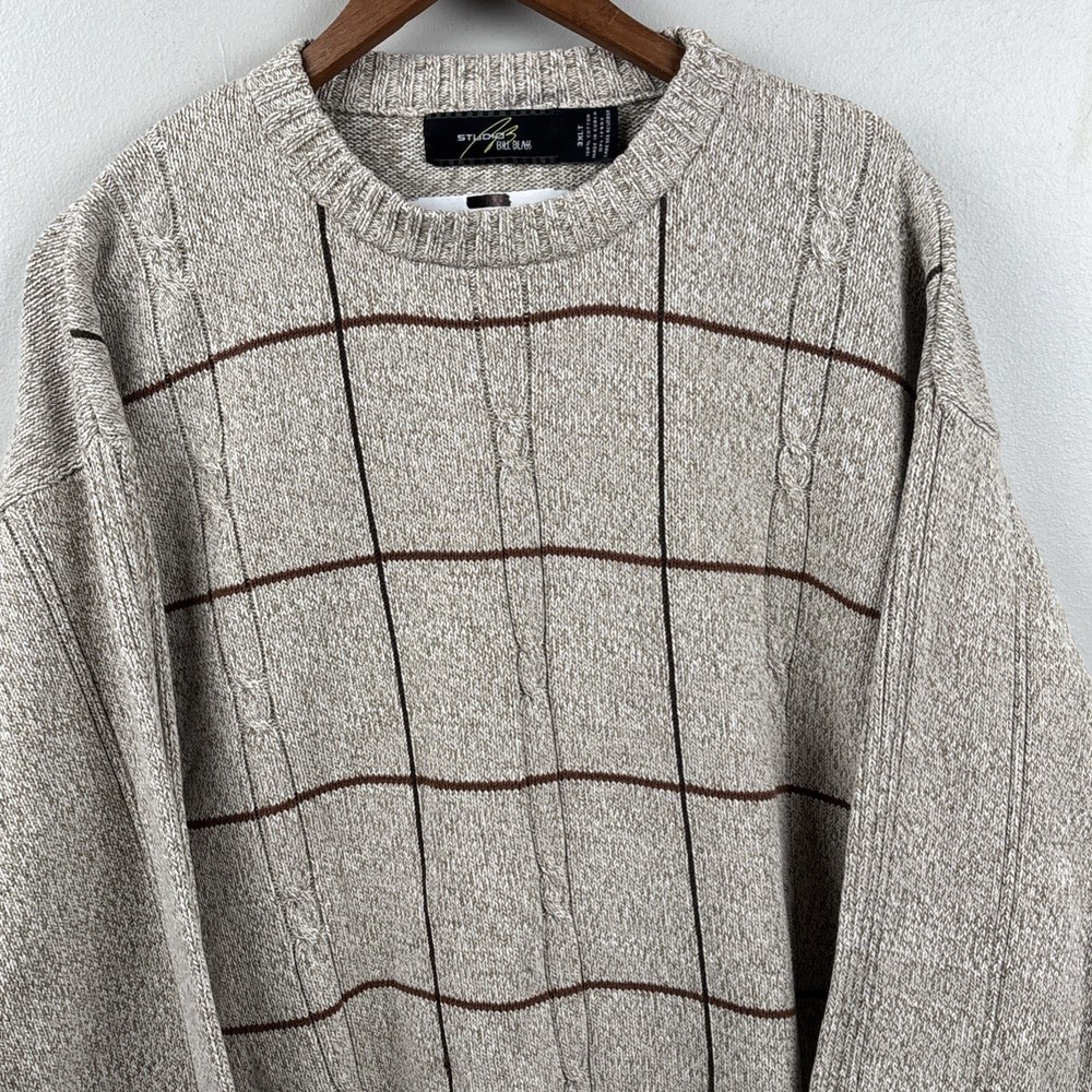 VTG Bill Blass Cable Knit Sweater  Big & Tall 3XLT Cotton USA Long Sleeve Grampa