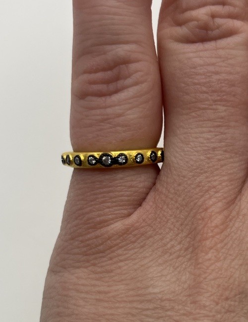 Freida Rothman Black & Gold CZ Ring 14k Plated Over Sterling Silver Sz 4 NEW