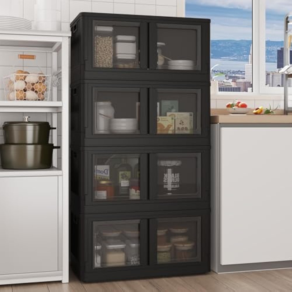 304 qt stackable storage bins with lids, collapsible plastic storage b