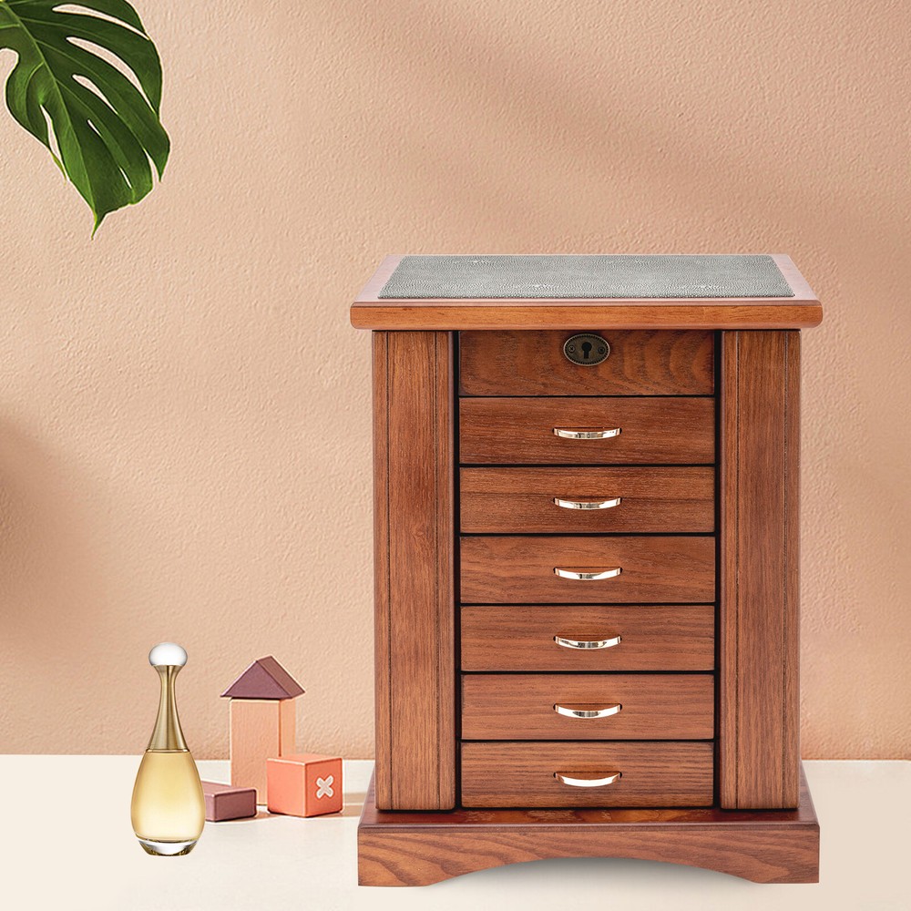 Wooden Jewelry Box Cabinet Storage Beauty 7 Drawers Case For Festival Gifts NEW