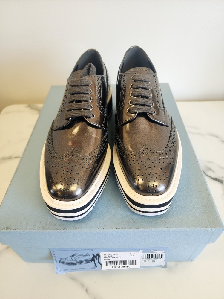 Prada Womens Metallic Shoes IT 36 Original Price $895 Luxury Fashion