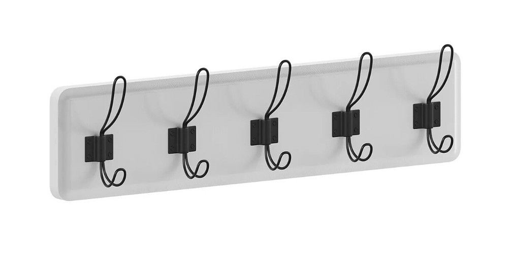 Flash Furniture Daly Wall Mounted Storage Rack with 5 Hooks Solid White Solid