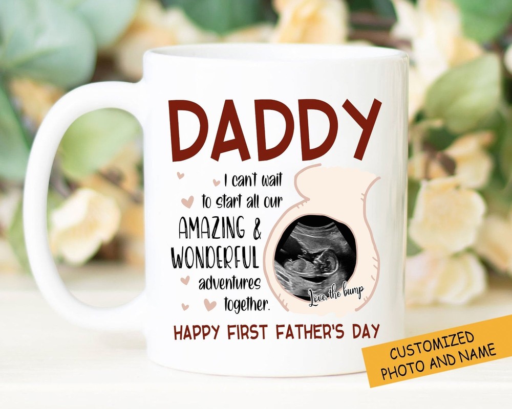 1st Fathers Day Personalized Mug Sonogram Mug Pregnancy Keepsake Mug Gift For