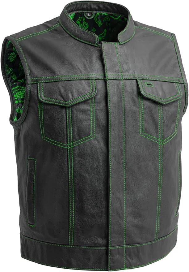 Mens Motorcycle Riding Biker Leather Vest - Classic Rider Hunt Club Pocket Vests