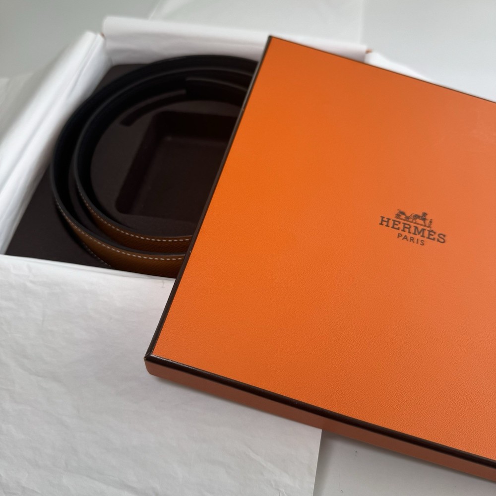 Hermès Reversible Leather Belt Strap 95cm Brown Black Authentic With Box