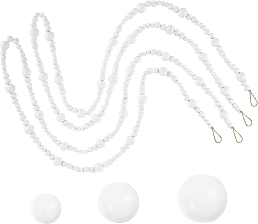 27' Christmas Wooden Garland Beads White