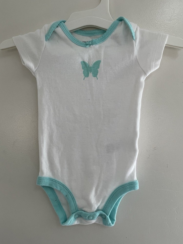 Carters Baby Girl Blue Butterfly Lace 100% Cotton Short Sleeve Bodysuit White 3M