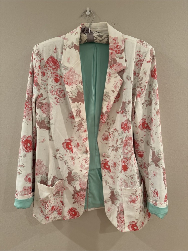 For Love And Lemons Weston Floral Denim Stretch Blazer Boho Size XS *Fits M