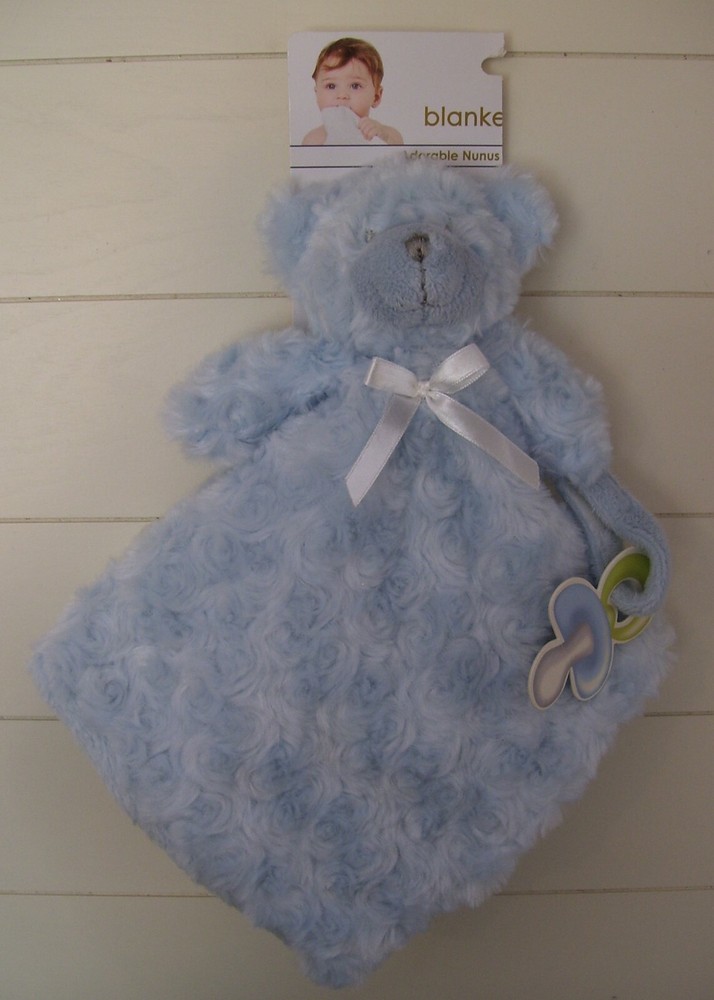 Blankets & Beyond Blue Swirl Teddy Bear Pacifier Holder Lovey Security Blanket