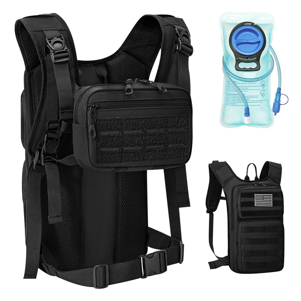 Tactical Hydration Backpack with 2L Water Bladder and Front Small Tactical Po...