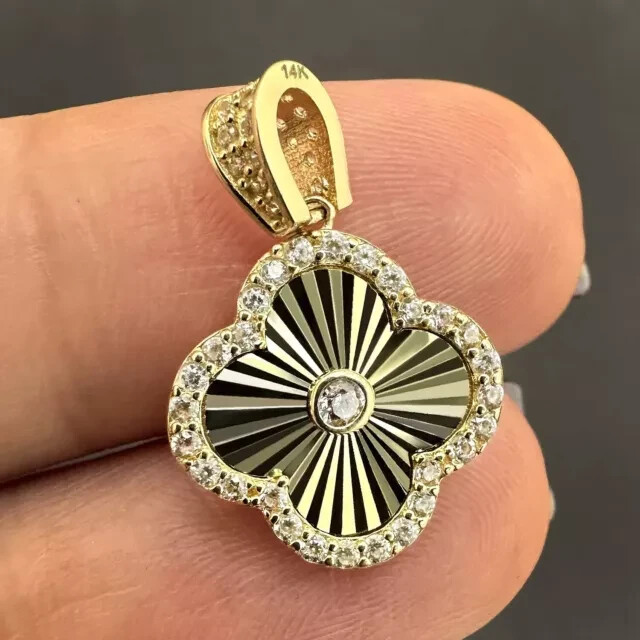 1Ct Round Moissanite Clover Flower Pendant in 14K Gold Plated