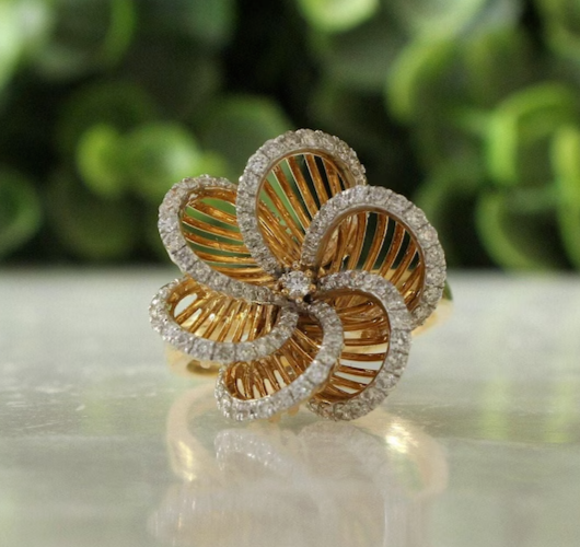 2.25ct Round Simulated Diamond Flower Cluster Ring 14k Yellow Gold Plated Silver