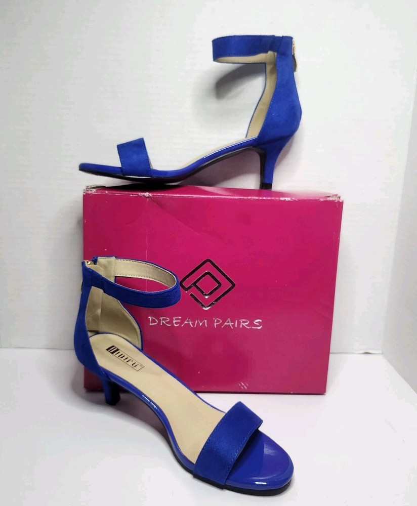 Dream Pairs Blue Kitten Heel Open Toe Ankle Strap Dress Shoes Womens Size 6.5