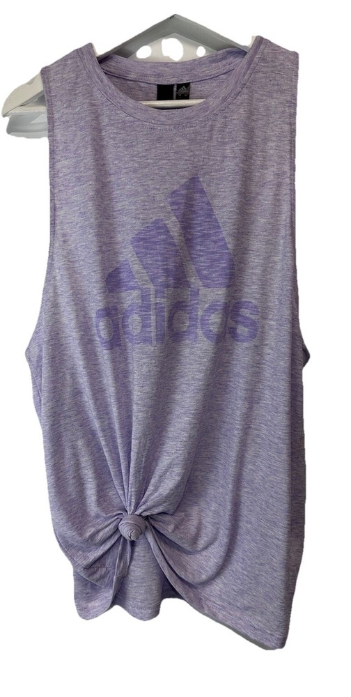 Adidas Logo Athletic Top Tee Sleeveless Purple Tie Front L