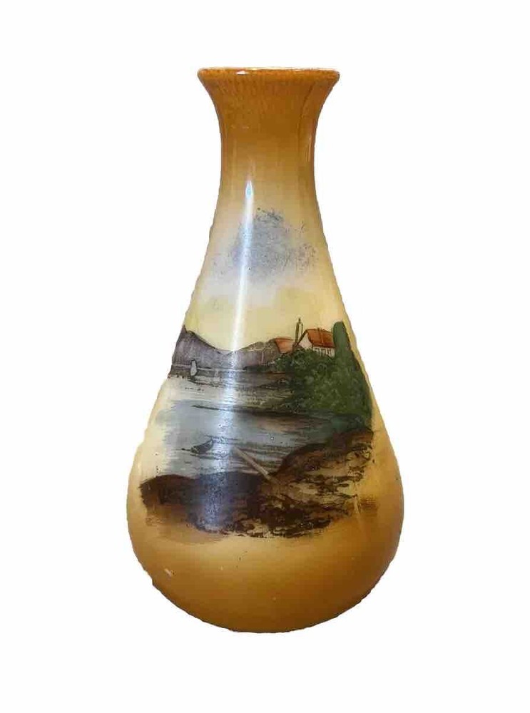 Antique Victorian Hand Decorated Opaline Glass Vase Cottage Ocean View