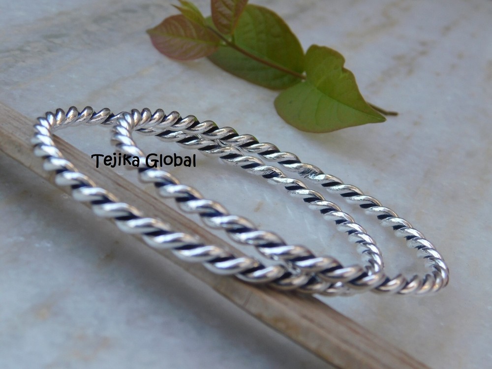 2 Set Of Silver Twisted Bangles 925 Silver Solid Bracelet Handmade Bangles,