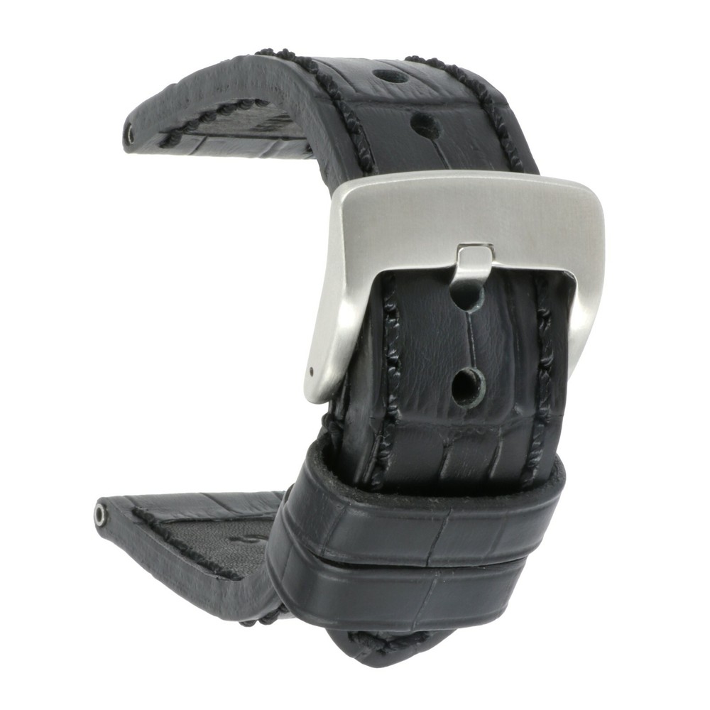 24mm Grain Leather Strap Black Watch Band for INVICTA Heavy Duty Buckle Black A