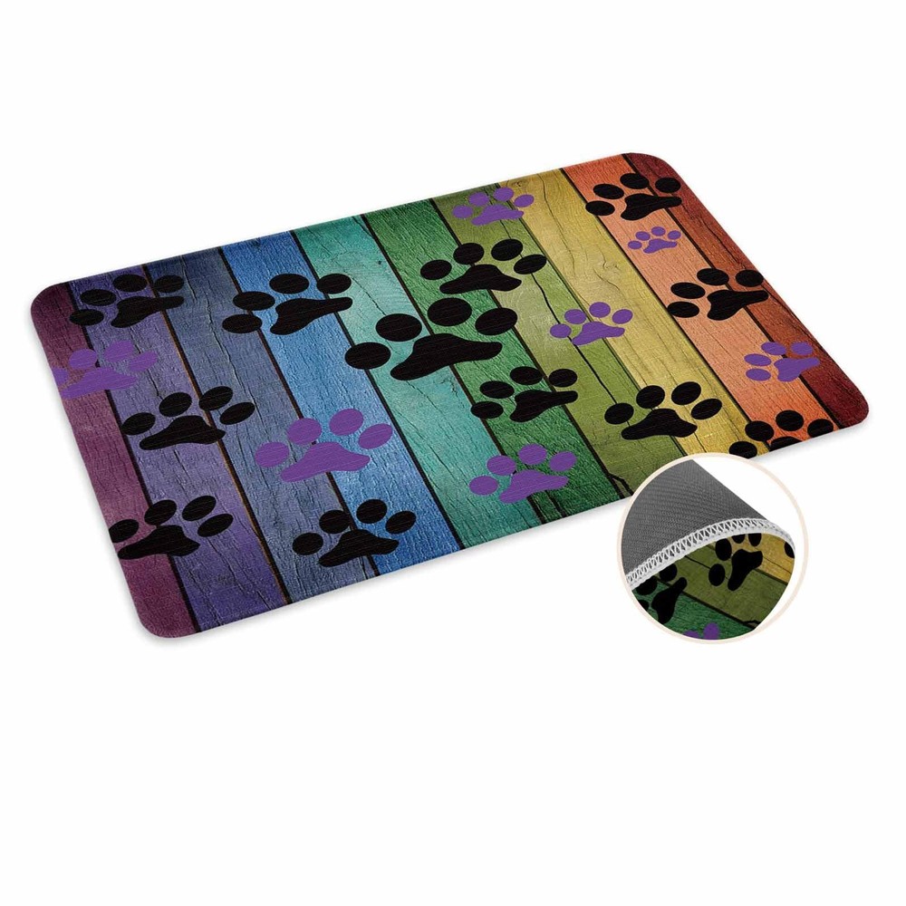 Colorful Puppy Paws Dog Decorative Doormats Non-Skid Slip Rubber Pet Entrance...