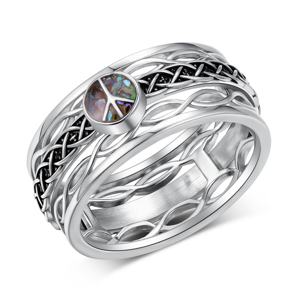 Peace Sign Rings 925 Sterling Silver Anxiety Ring Abalone Shell Jewelry Peace...