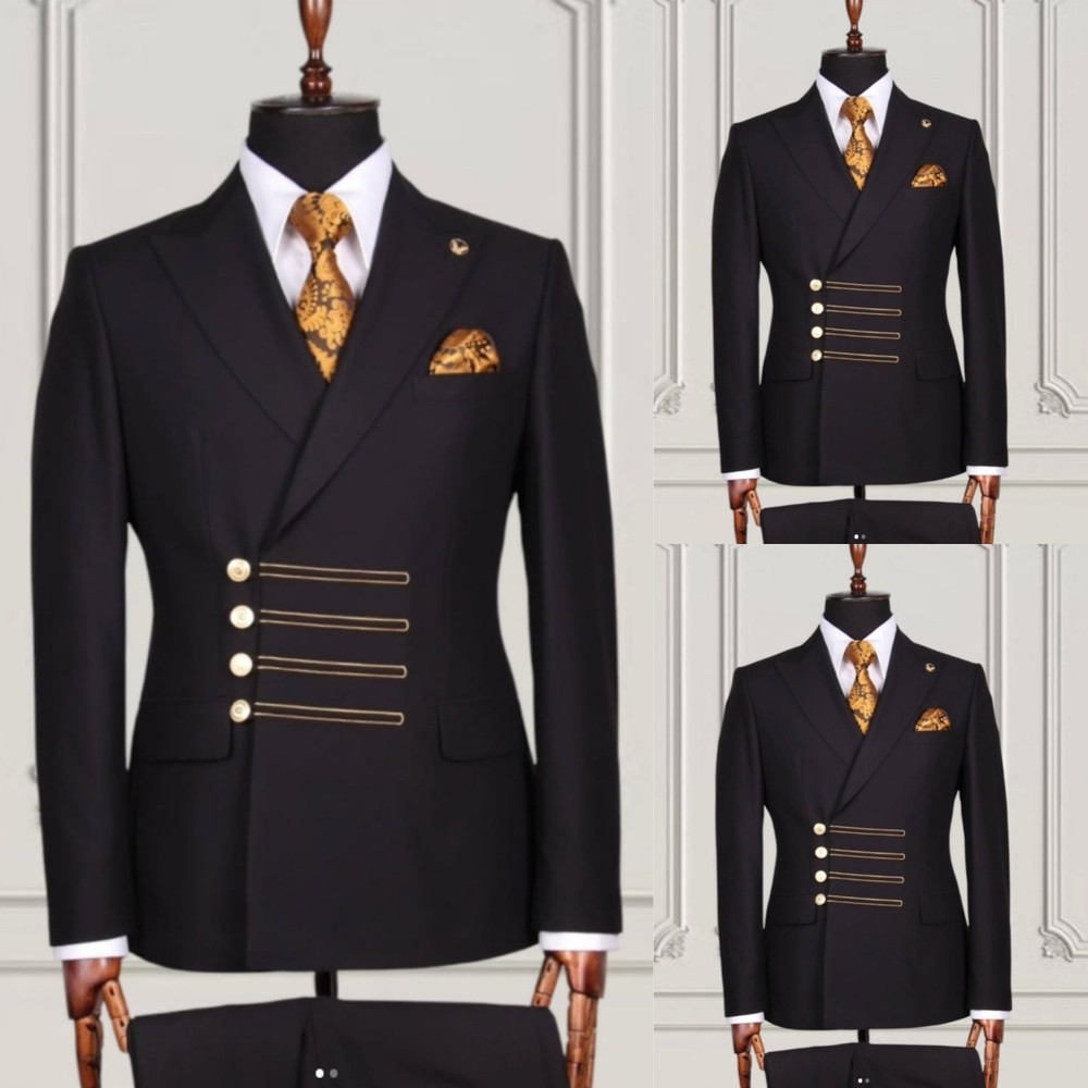 Black Men's Suits Peak Lapel Formal Business 2 Pieces Wedding Groom Party Tuxedo
