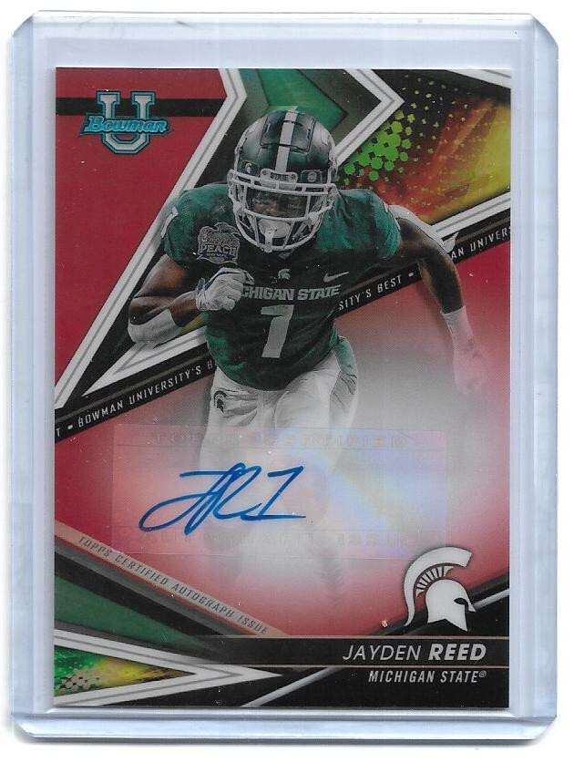 Jayden Reed  2022 Bowman's Best University Autograph Auto Red #/10 Packers RC