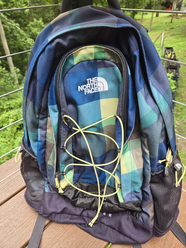 The North Face Jester Backpack Hike School  Outdoors Plaid Broken Waist Buckle.