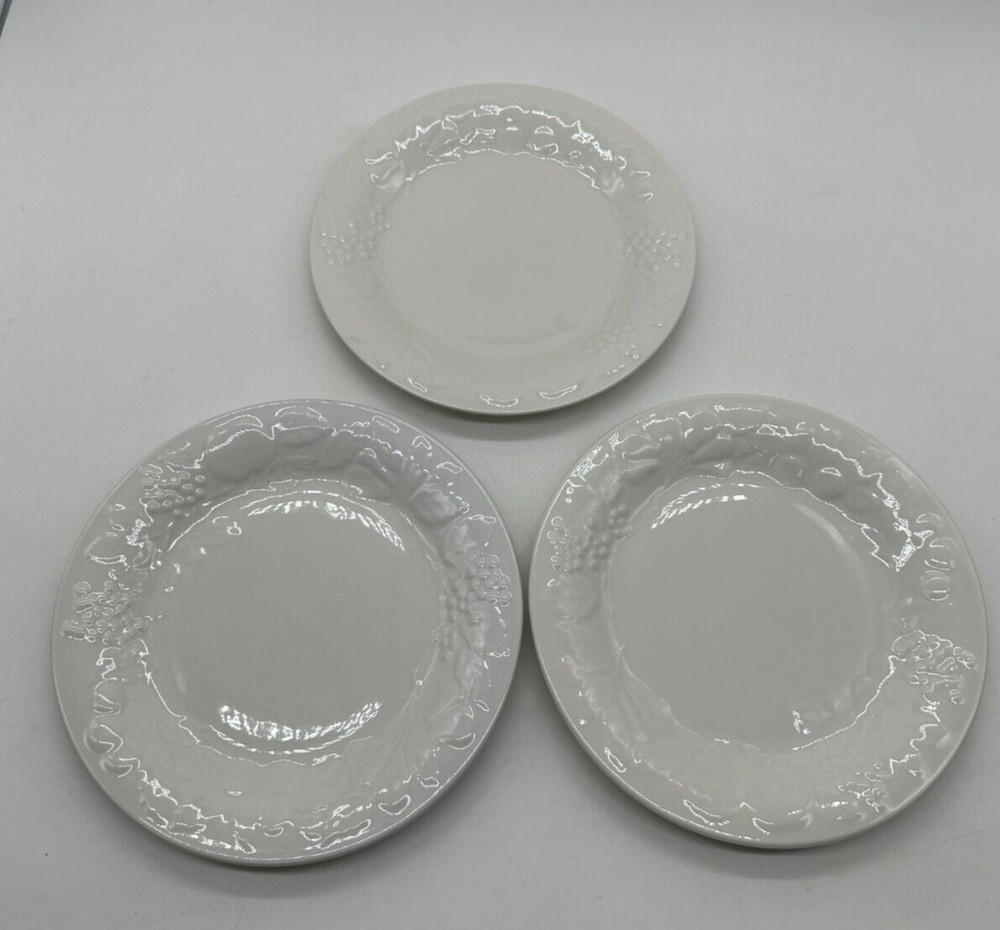 Gibson Four Seasons White Salad Plates Embossed Floral Fruit 7 3/4