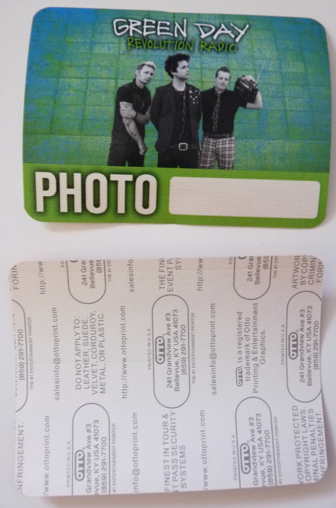 Green Day Revolution Radio Tour Concert Green Photo Backstage Pass D5