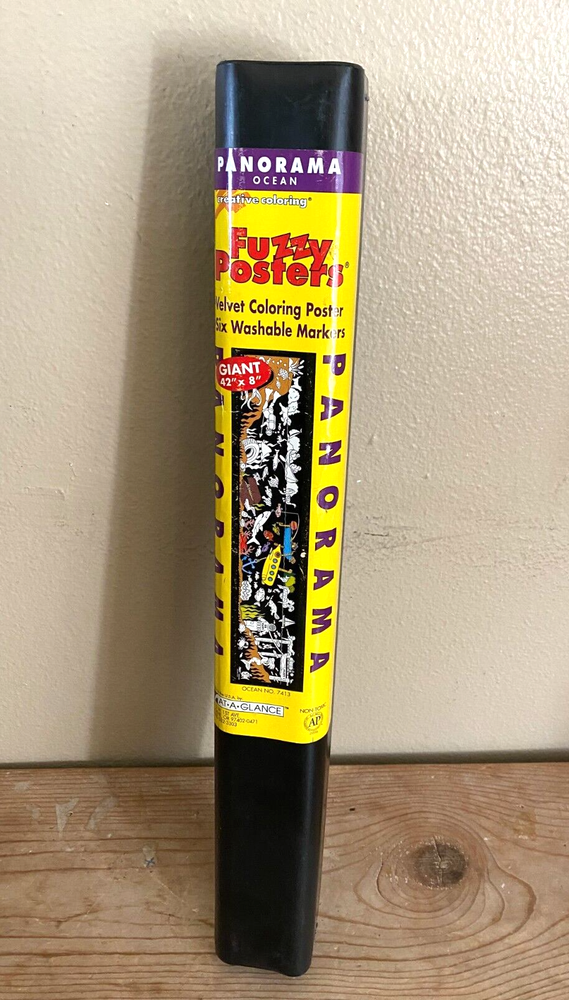 Velvet Fuzzy Poster Kit OCEAN Panorama +6 Washable Markers USA 42x8 NEW Vintage