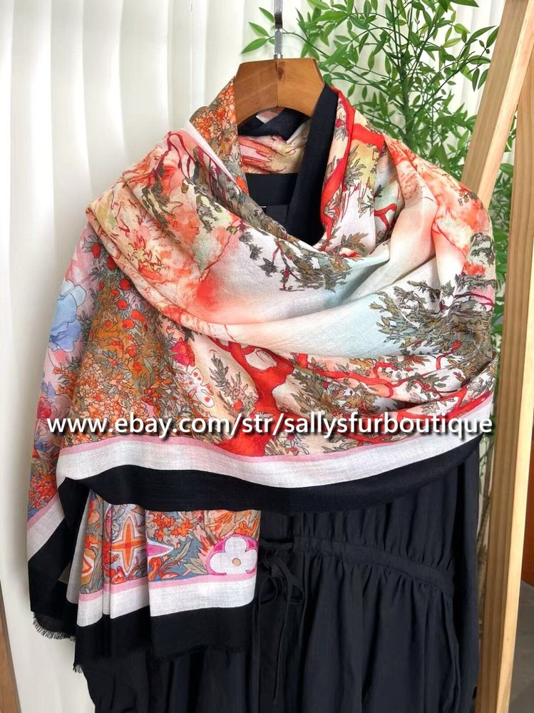 Sallys Soft Thin Delicate Cashmere Ring Scarf Wrap Shawl Garden Print 78x39 Inches