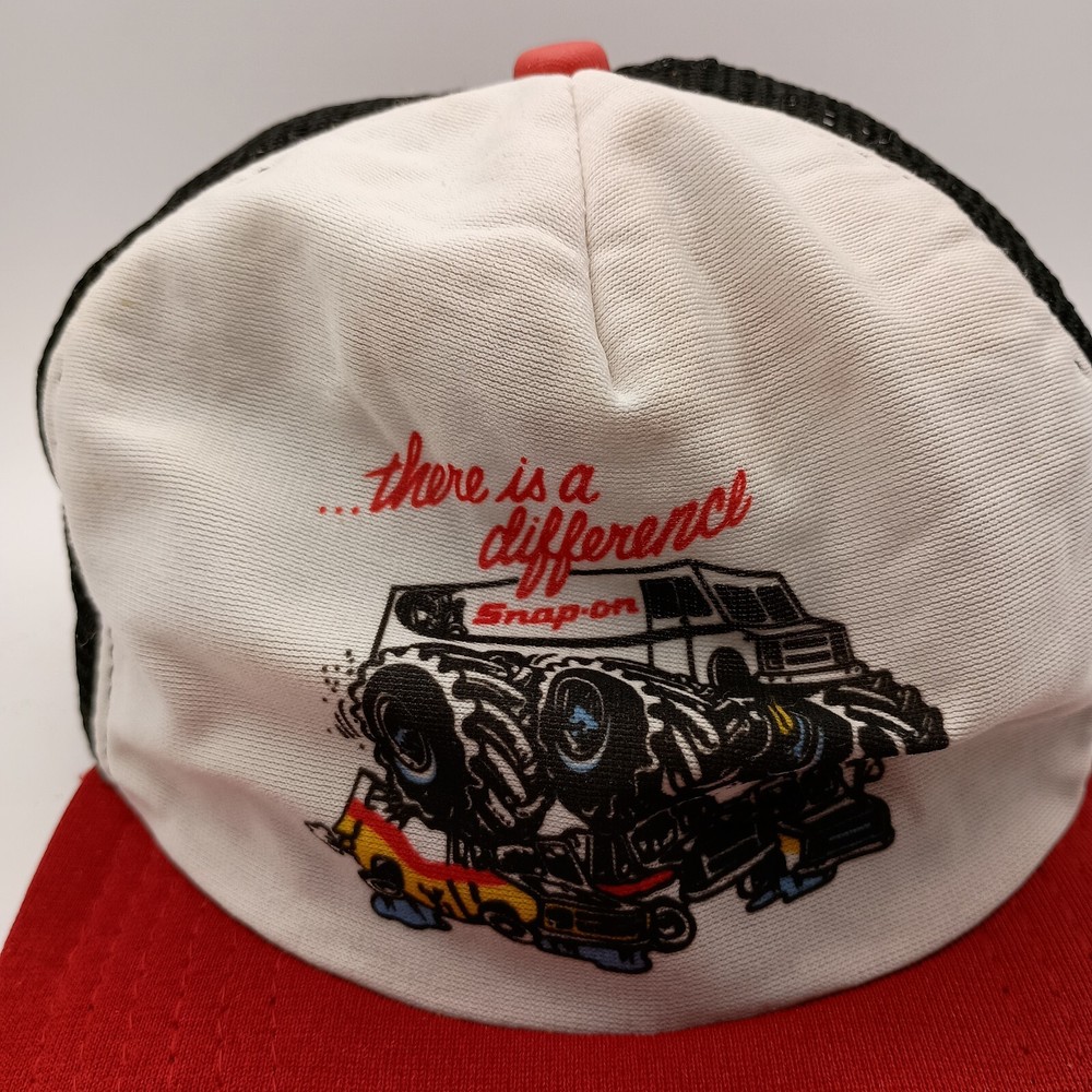 Vintage Snap-on Trucker Snapback Hat Cap Black Red Monster Truck New Era MED-LRG