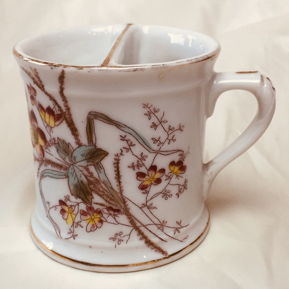 Vintage Porcelain Shaving Mug Floral Possibly LIMOGES France Mark