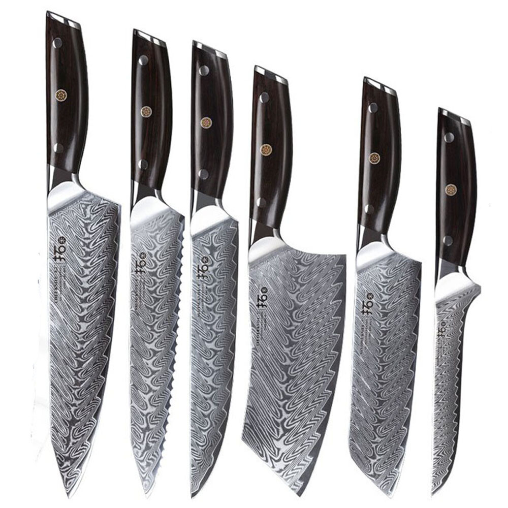 6Pcs TURWHO VG10 Damascus Steel Kitchen Knife Set for Slicing Boning