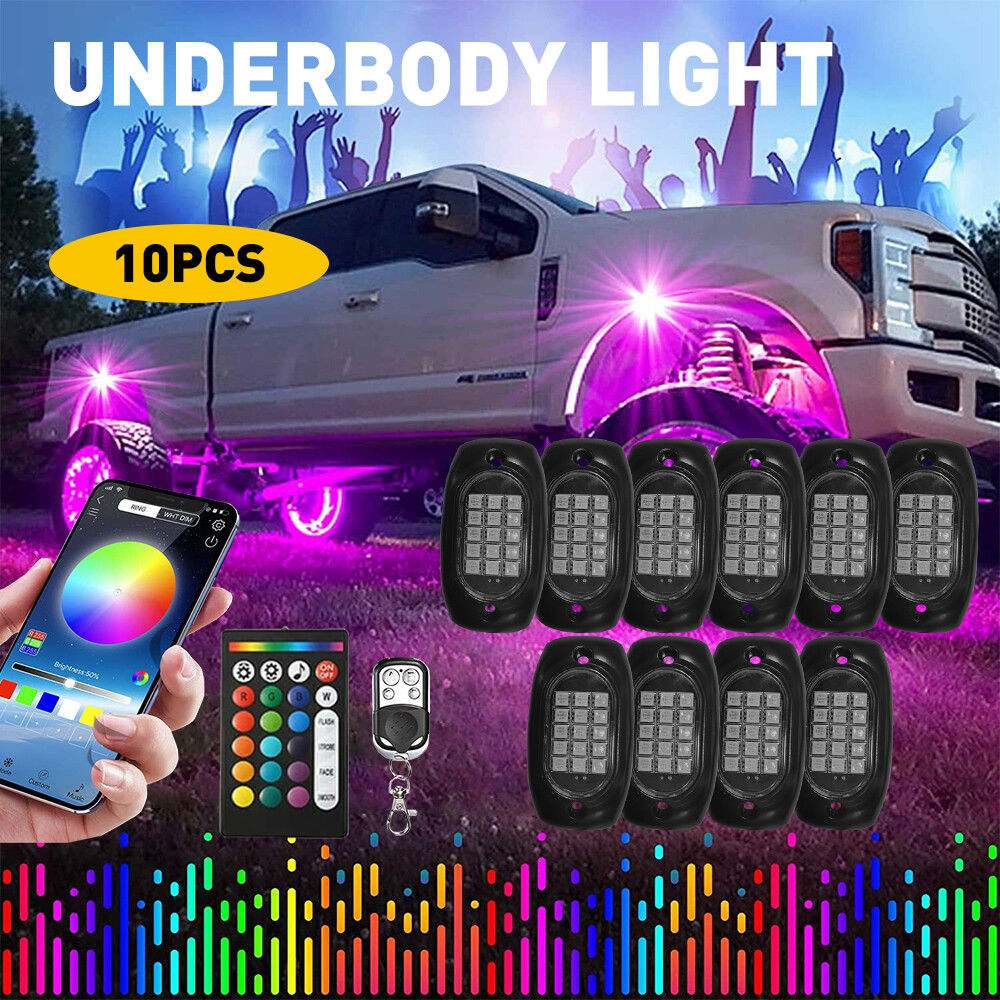 10x RGB LED Pods Rock Light Kit Underbody Lamp Glow wireless Bluetooth Control