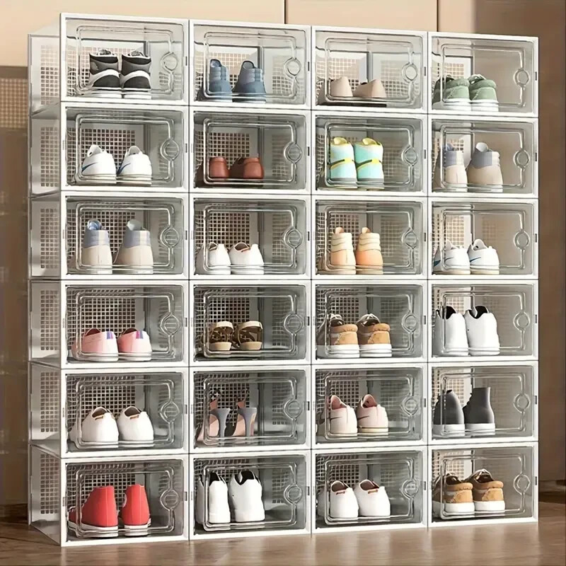 24pcs Clear Stackable Shoe Storage Boxes - Transparent Plastic Organizer Containers