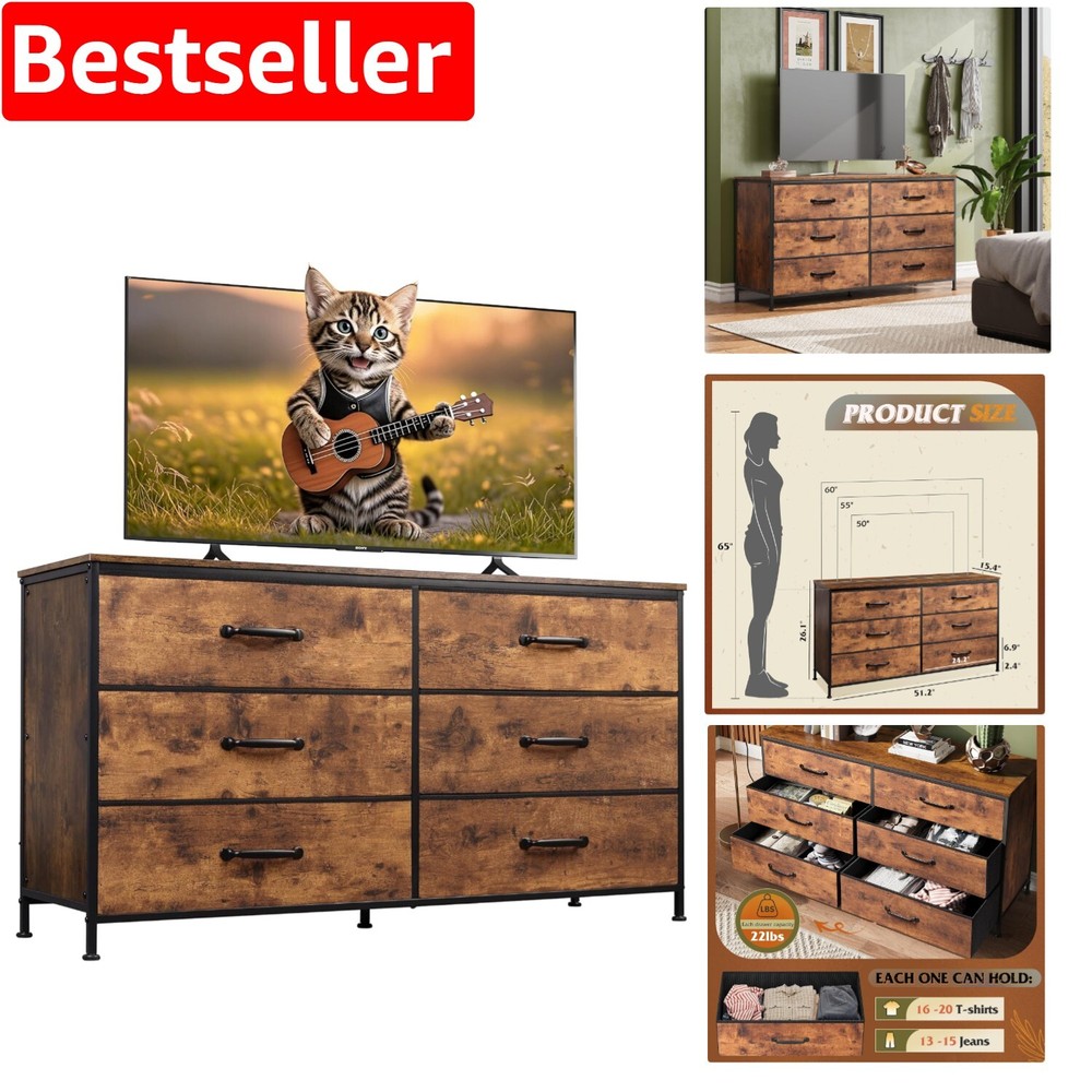 Spacious 6-Drawer Fabric Dresser for TV Stand and Extra Storage
