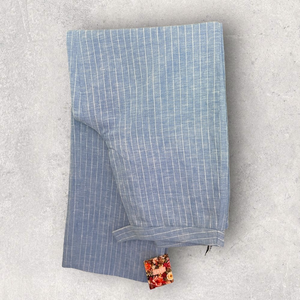 East Womens Pale Blue Pinstripe Linen Straight Leg Summer Trousers  UK 8 NWT