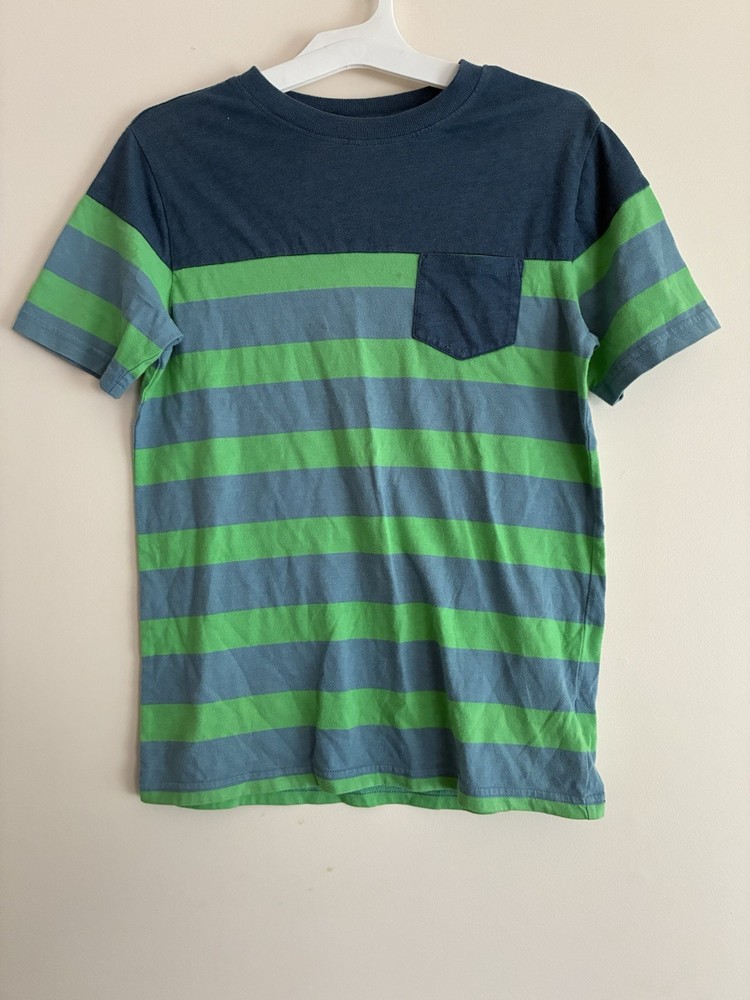 Cat&Jack Kid Boy Striped Cotton Blend Crewneck Pocket Short Sleeve Shirt Blue L