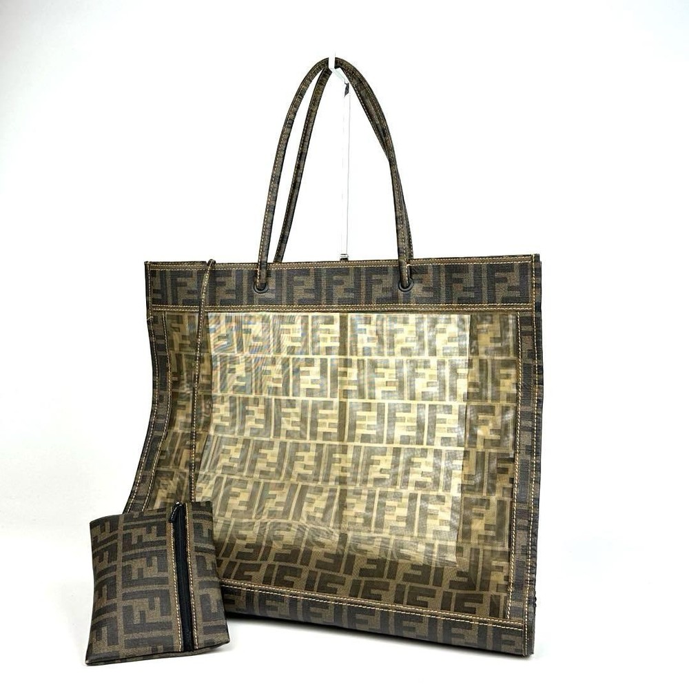 Fendi Shopping Tote Bag Zucca Pattern Mesh Mini Pouch Included Used