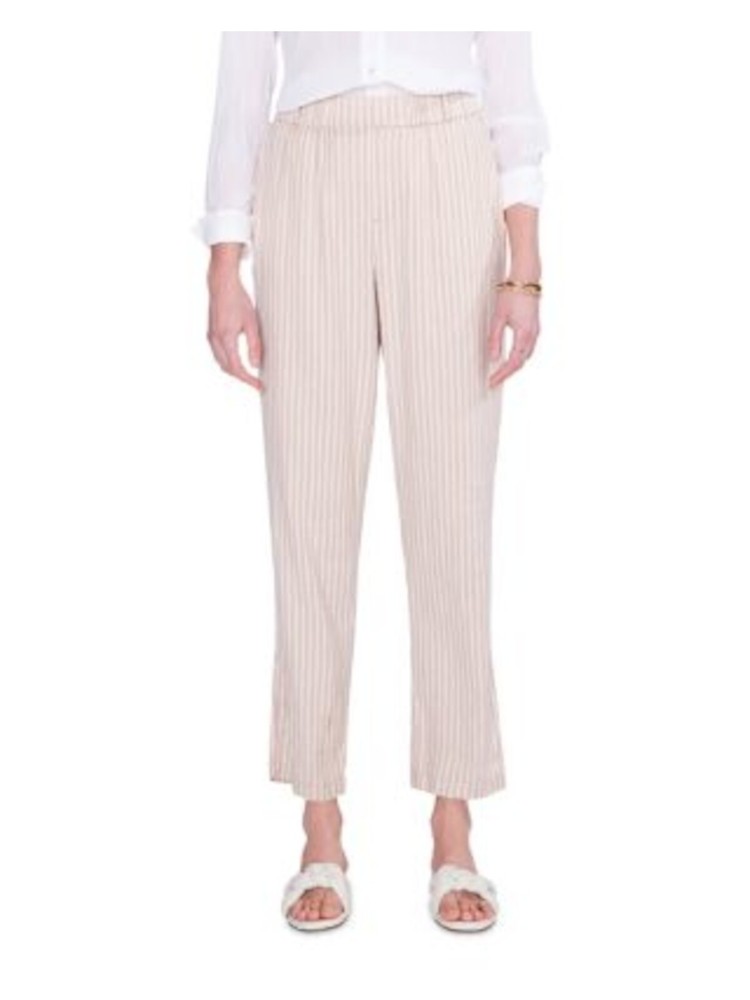 NIC+ZOE Womens Beige Pocketed Faux Fly Elastic Waist Ankle Straight leg Pants 2
